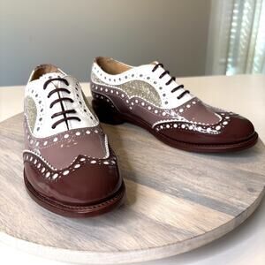 Angela Scott Mr. Doubt Oxford Brogues Brown White Patent Leather Shoes 38 US 8